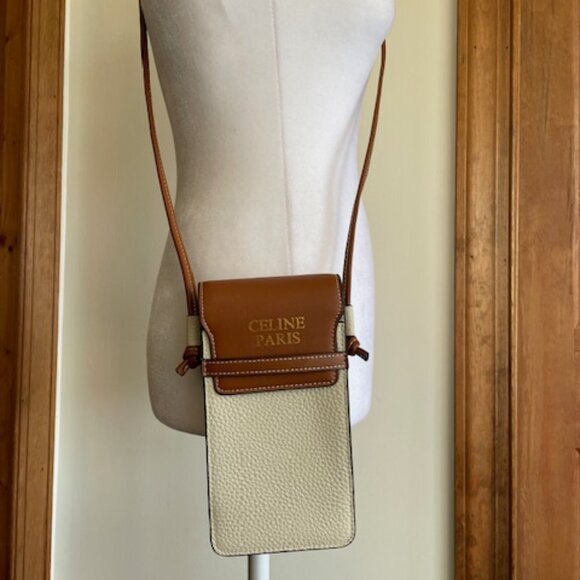 CELINE Phone Pouch with Flap Triomphe Canvas and Lambskin - Picture 4 of 16